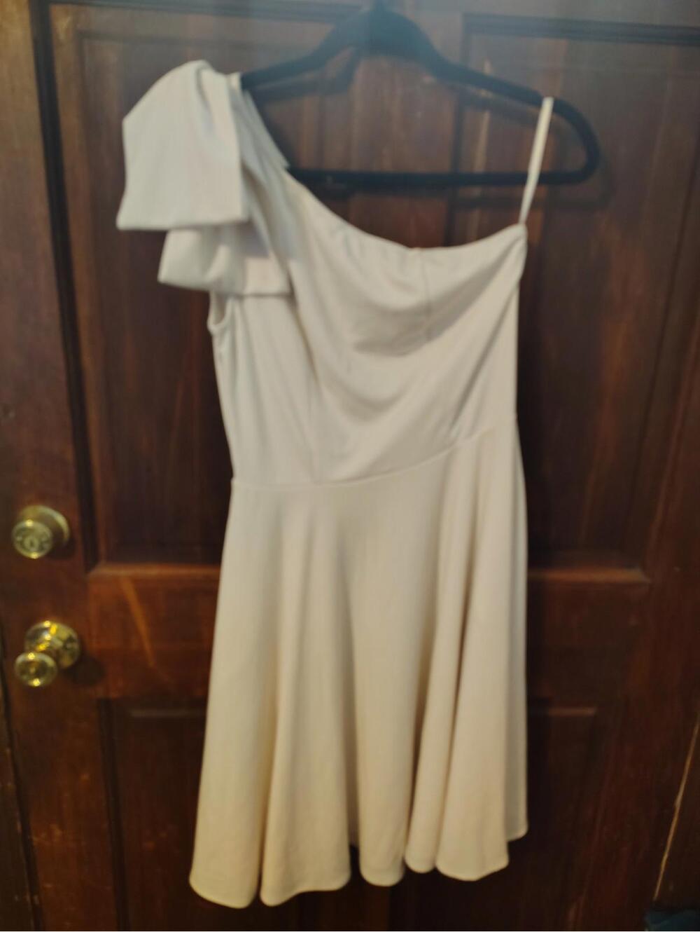 Jasambac Bow Shoulder Assymetrical Neck Line White Dress Medium
